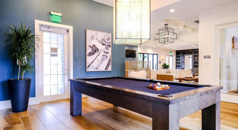 a pool table in a room